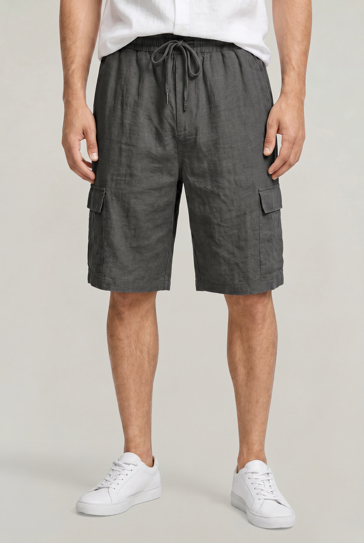 Men's Linen Cargo Shorts Drawstring Waist