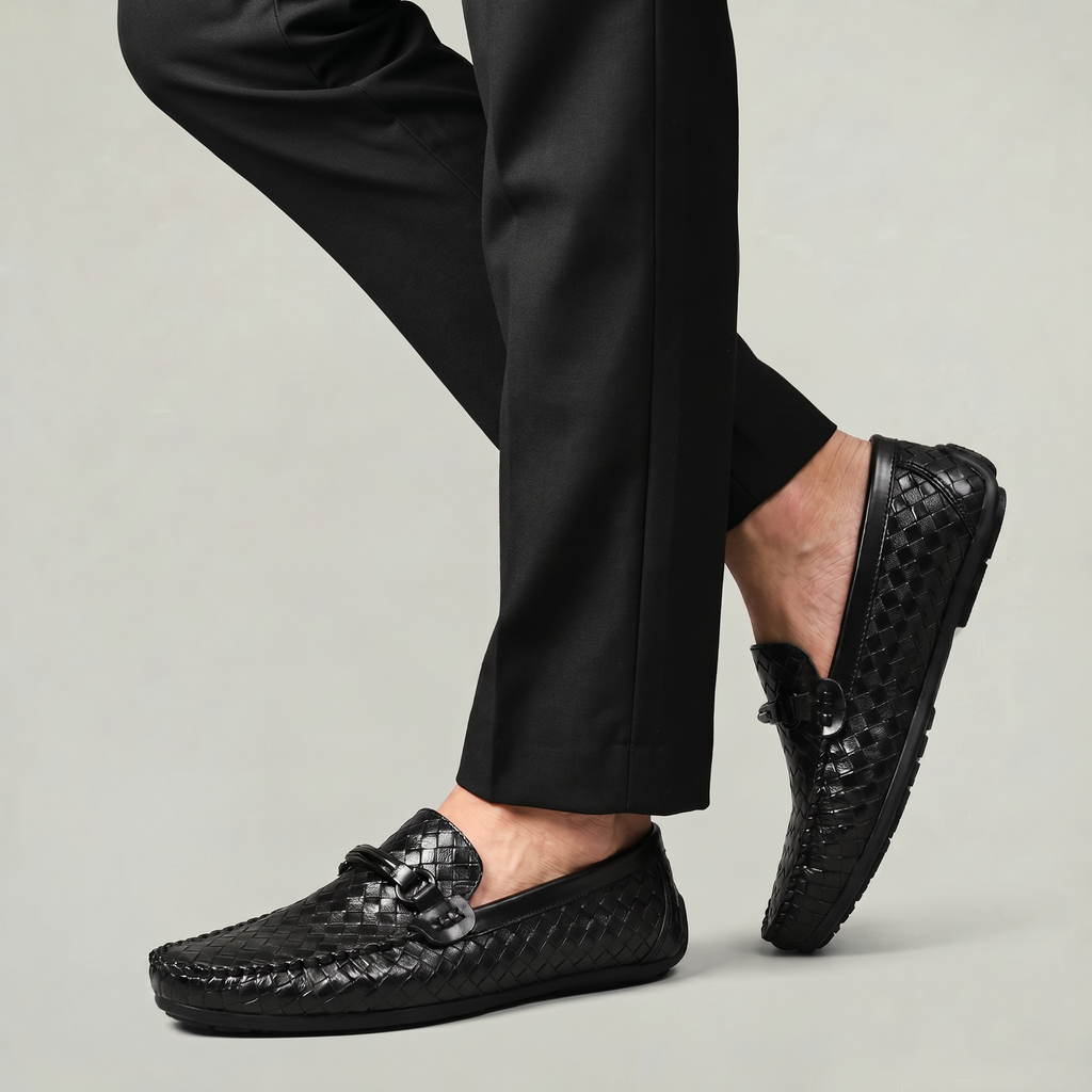 Men's Woven Leather Slip-On Driving Loafers
