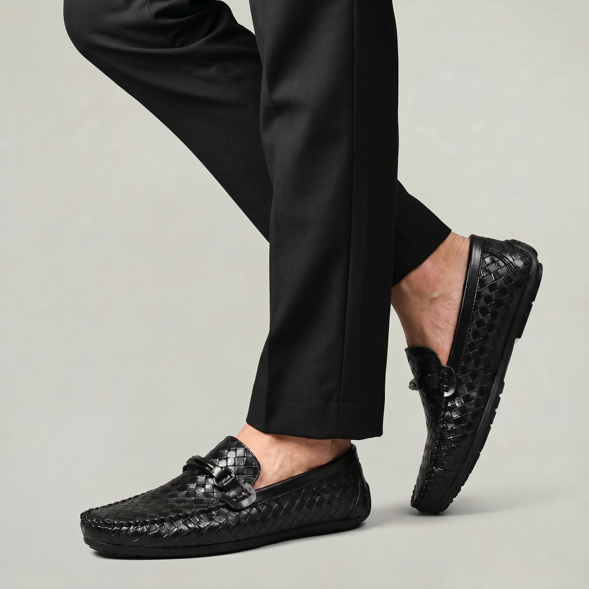 Men's Woven Leather Slip-On Driving Loafers