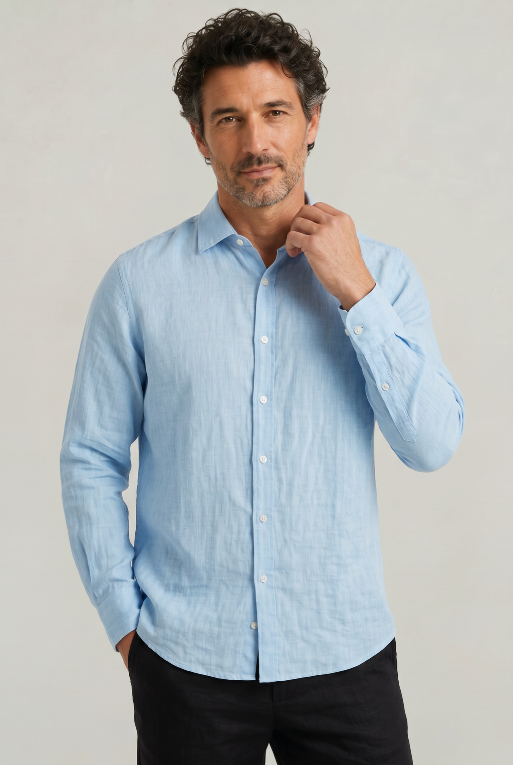 Men's Long Sleeve Linen Button Down Shirt