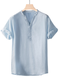 Minimal V-Neck Short-Sleeved Linen Shirt