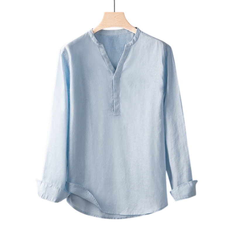 Minimal V-Neck Linen Shirt