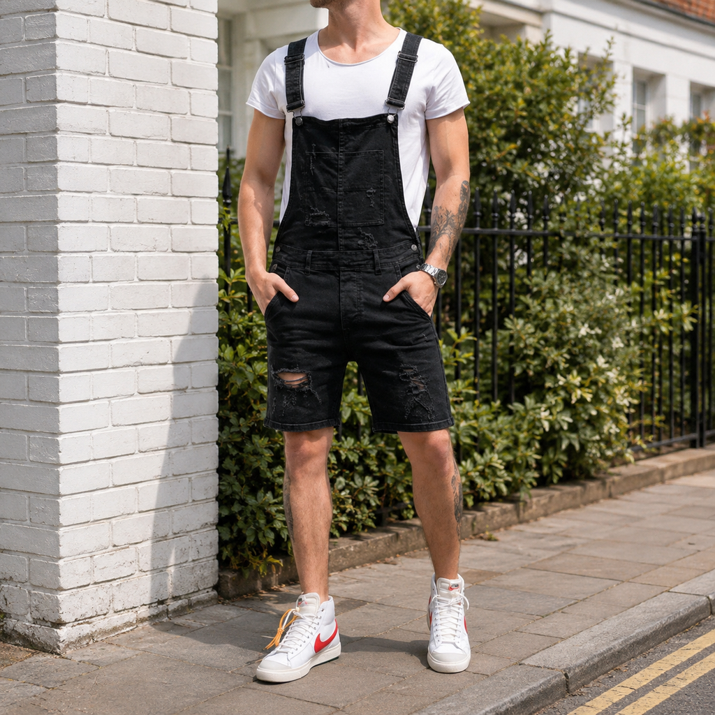 Rupert Distressed Short Overalls