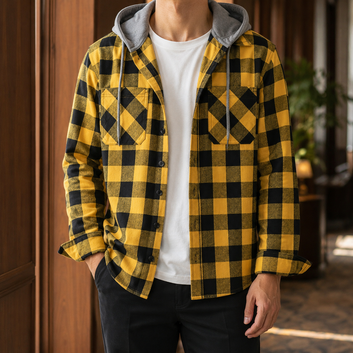 Gilles Plaid Hooded Overshirt
