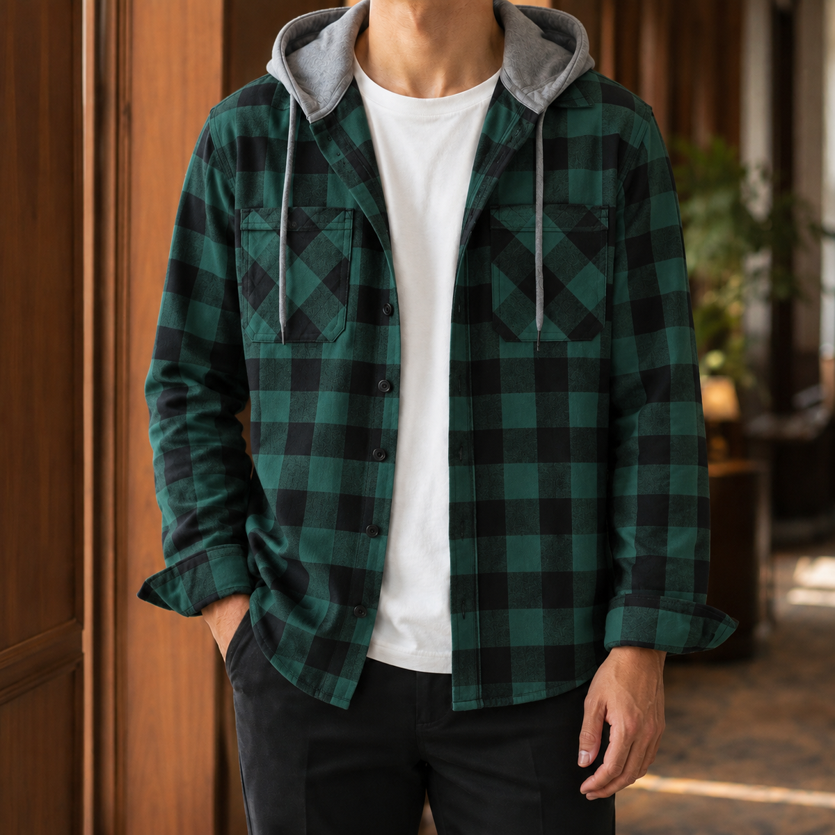 Gilles Plaid Hooded Overshirt