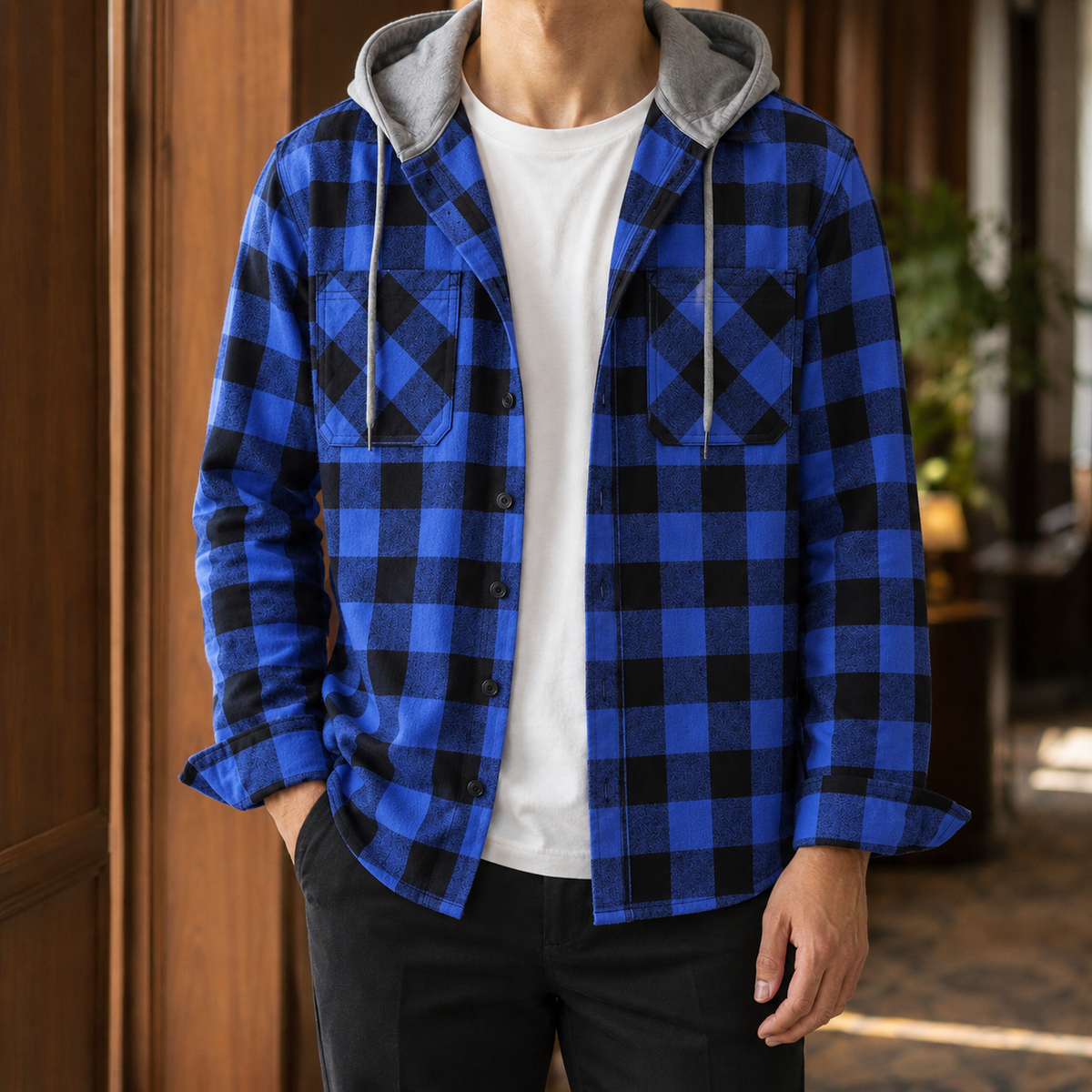 Gilles Plaid Hooded Overshirt