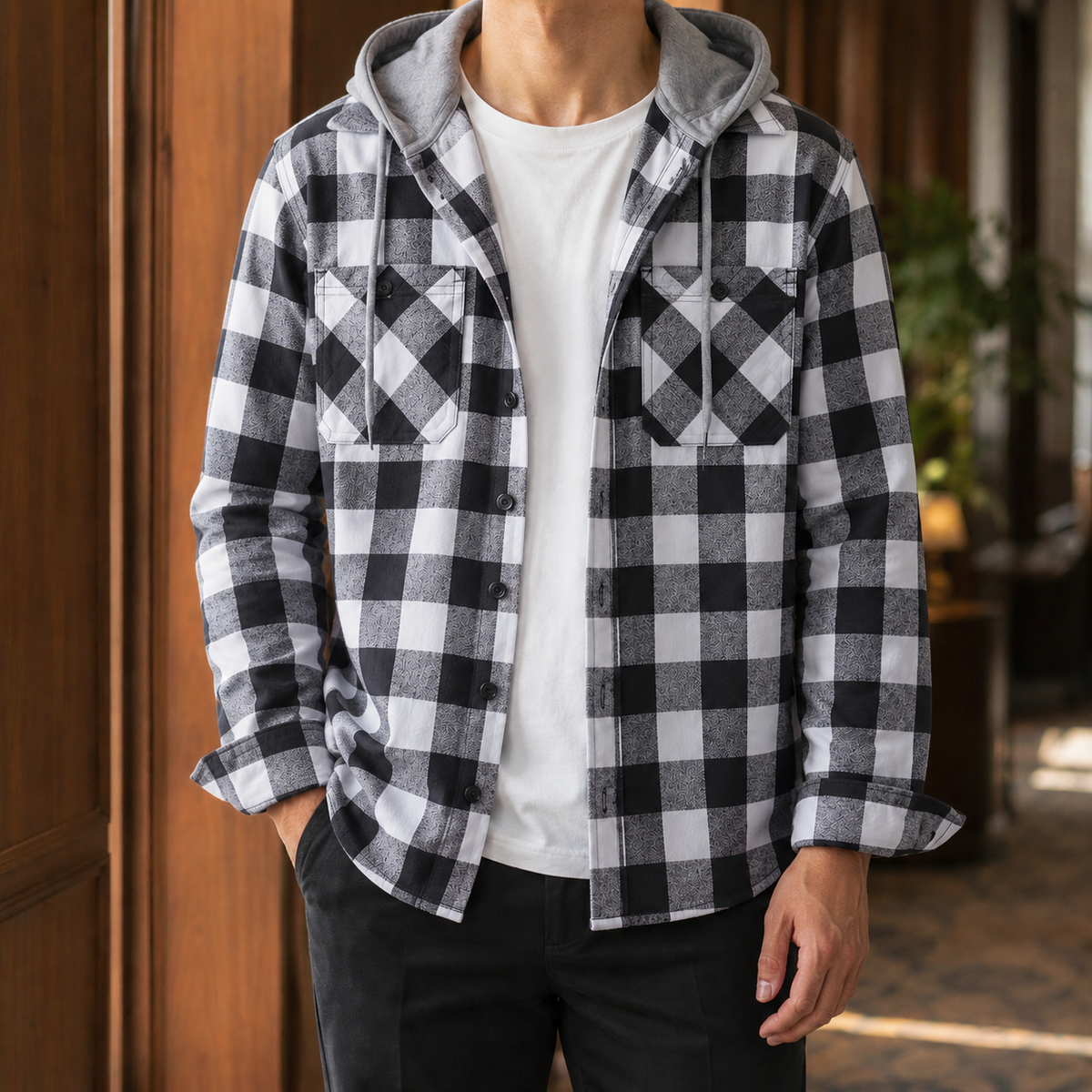 Gilles Plaid Hooded Overshirt