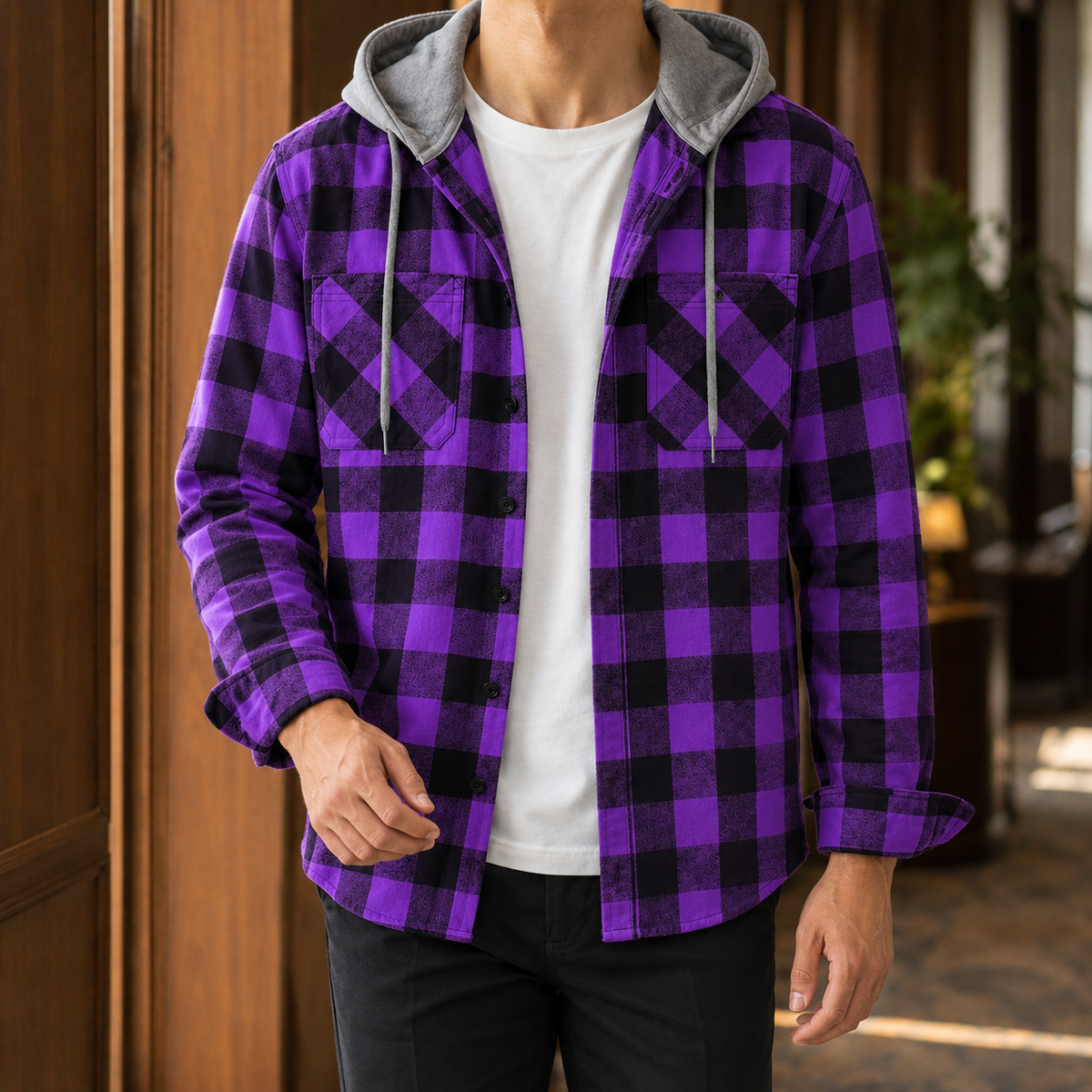 Gilles Plaid Hooded Overshirt